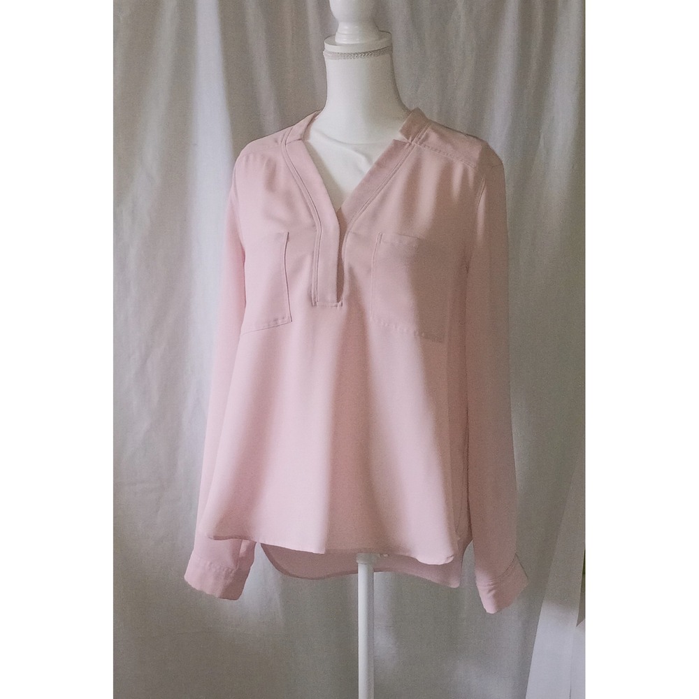 Nine West Coorporate Chic Siern Soft Blush Pink Split V-Neck Blouse Top Large L